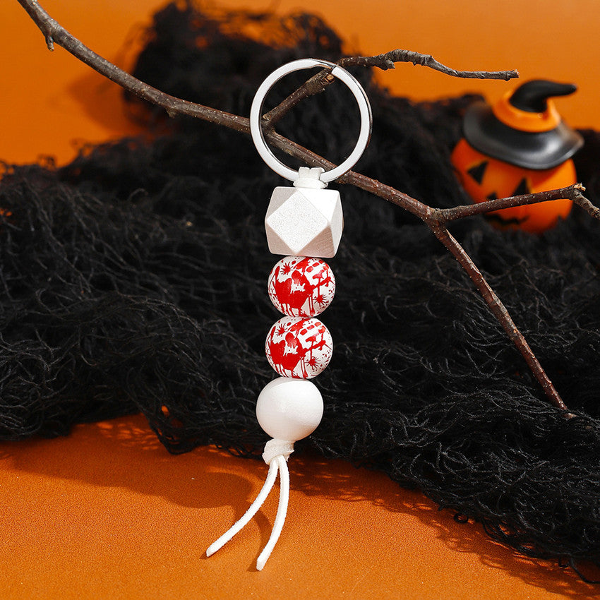 Wholesale Halloween Pumpkin Spider Wood Beads Beaded Keychain